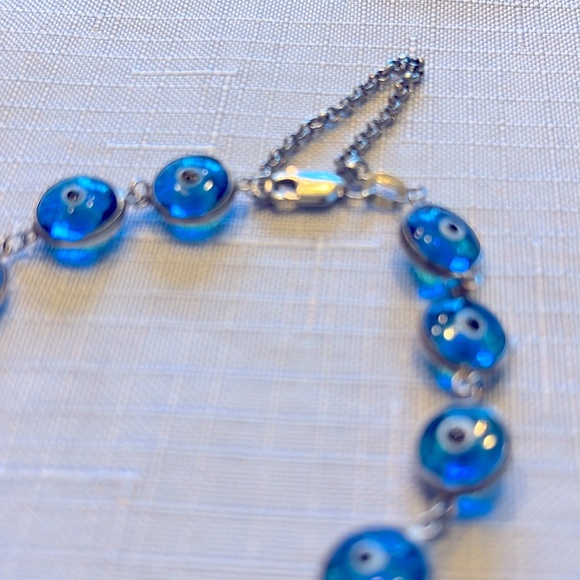 STERLING 925 SILVER PLATED MARKED TURKISH EYE BRACELET - Picture 3 of 9